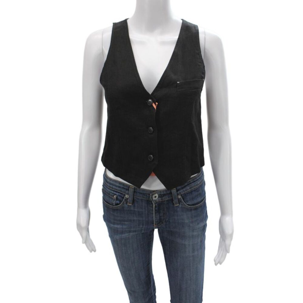 Max & Co Womens Sleeveless Linen Button Vest Black Size 2